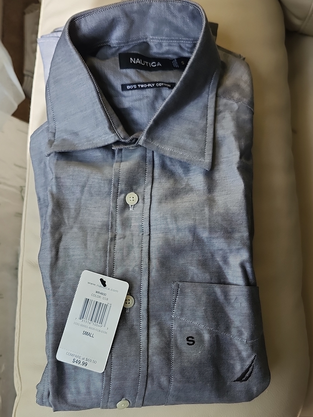 Nautica Men's Grey, Long Sleeve, Button Front,Dress Shirt